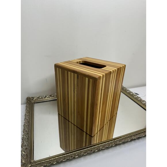 Natural Wood Tissue Box Cover Brown Beige Vertical Bath Decor Indonesia - Picture 3 of 8